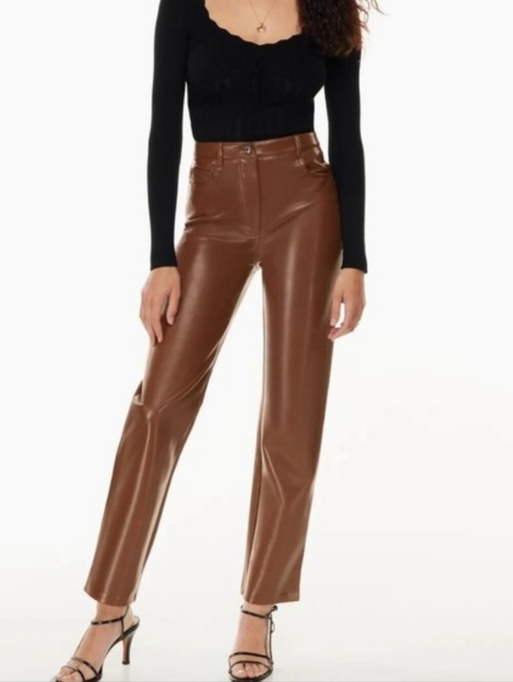 Wilfred Aritzia The Melina Pants Straight Leg Vegan Leather Brown Womens Size 6